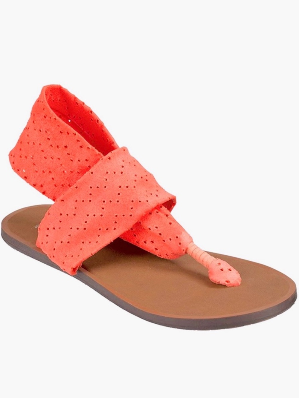 SANUK Stretchy Coral Peach Orange Leather Sling Yoga Sandals Comfy Summer Shoes